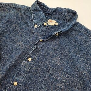 Faherty Brand Mens XXL Blue Indigo Leaf Print Cotton Short Sleeve Button Down